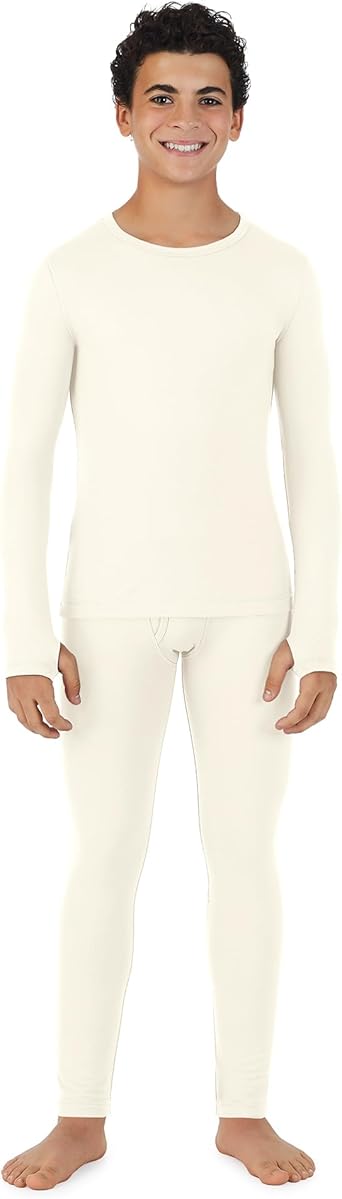 Cuddl Duds Boys Cold Weather Fleece-Lined Thermal Underwear 2-Piece Set - Kids Long Sleeve Top and Leggings Long Johns