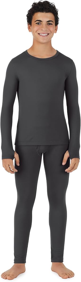 Cuddl Duds Boys Cold Weather Fleece-Lined Thermal Underwear 2-Piece Set - Kids Long Sleeve Top and Leggings Long Johns