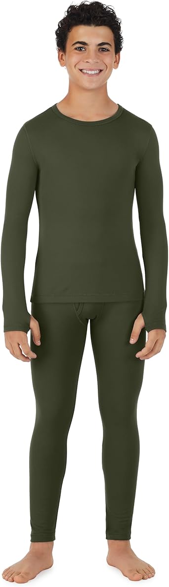 Cuddl Duds Boys Cold Weather Fleece-Lined Thermal Underwear 2-Piece Set - Kids Long Sleeve Top and Leggings Long Johns