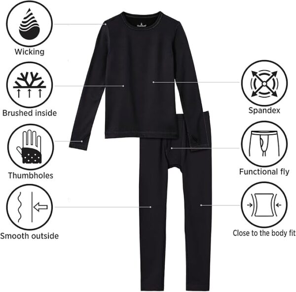Cuddl Duds Boys Cold Weather Fleece-Lined Thermal Underwear 2-Piece Set - Kids Long Sleeve Top and Leggings Long Johns